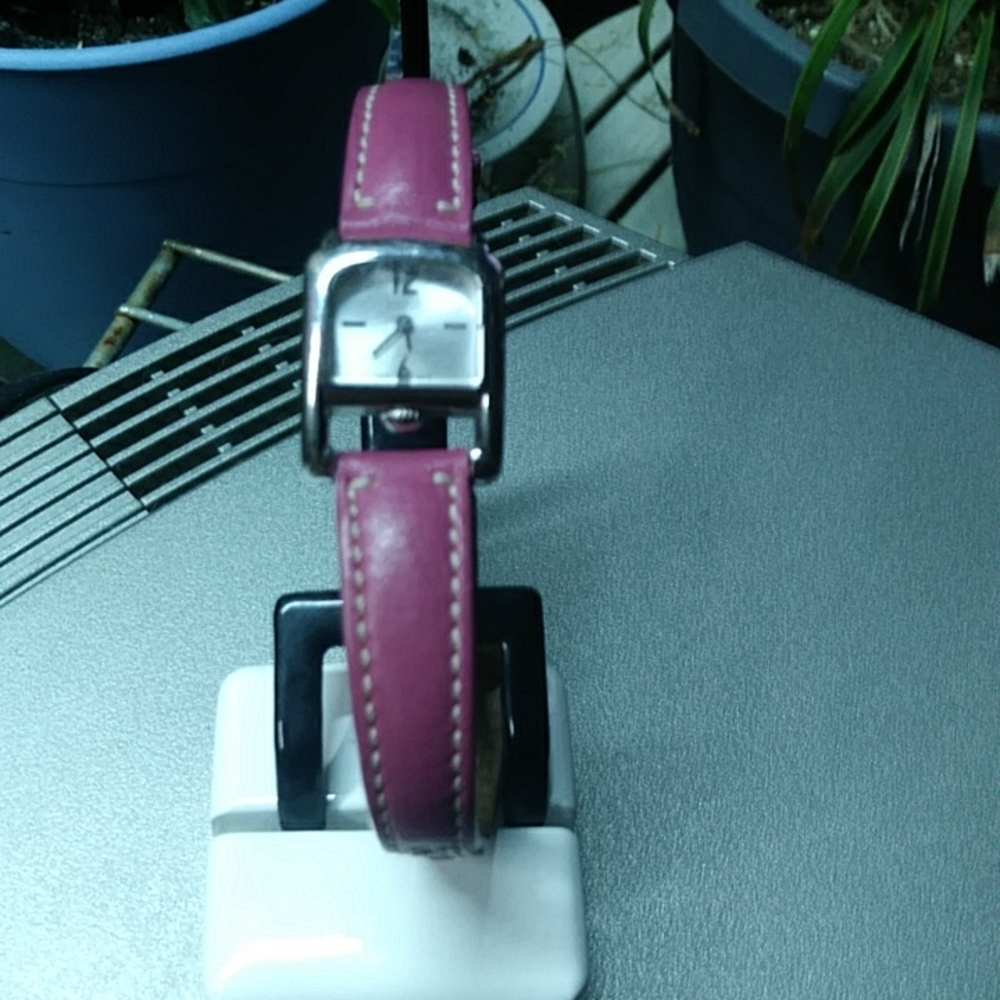 Silver Coach watch pink leather band